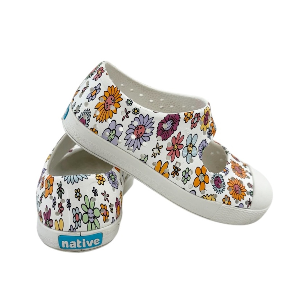 Native Kids White Floral Sneakers with Multicolor Flower Print